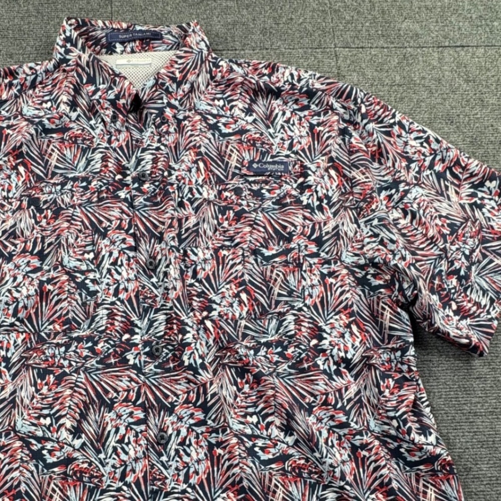 Columbia PFG Super Tamiami Fishing Shirt XXL Blue Red Fish Print OmniShade *READ